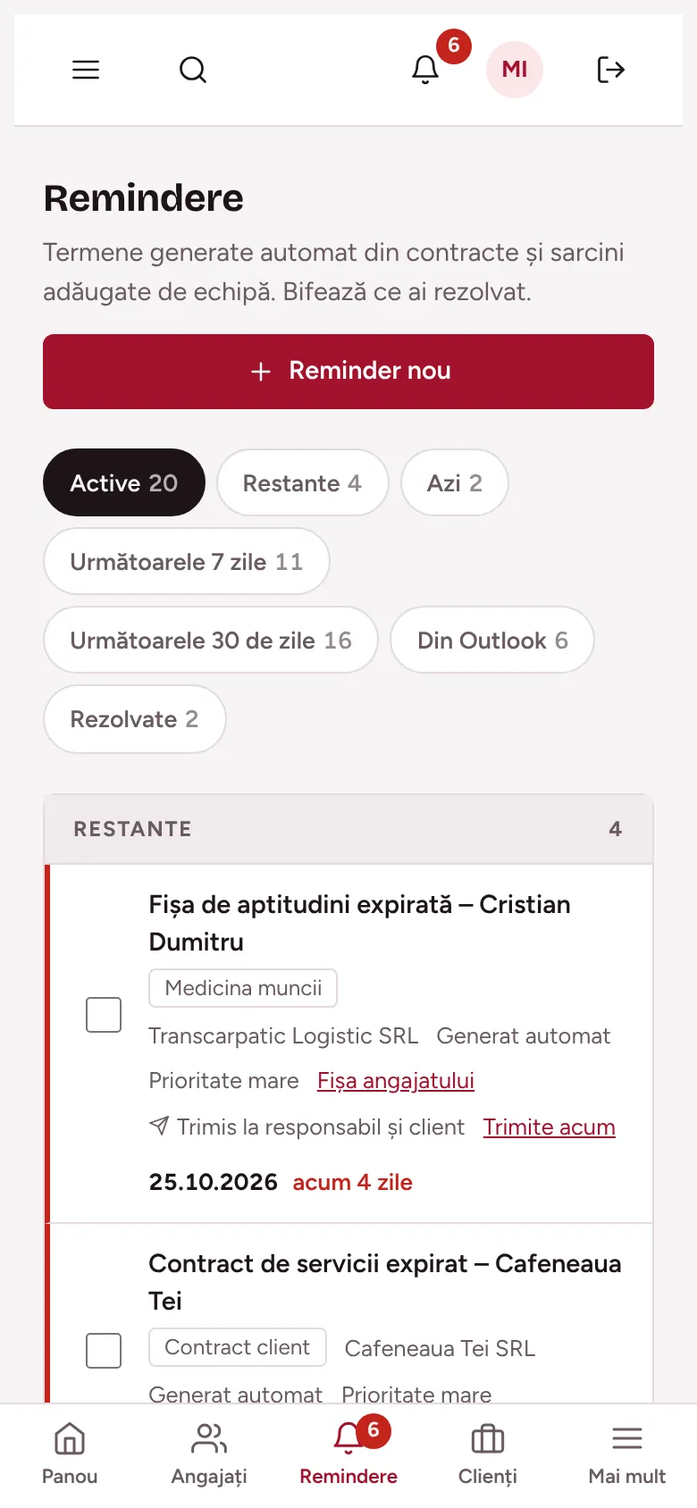 RDN HR pe telefon: lista de remindere grupate pe restante, azi și următoarele zile